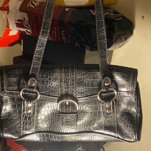 Black leather Liz Claiborne crazy horse purse